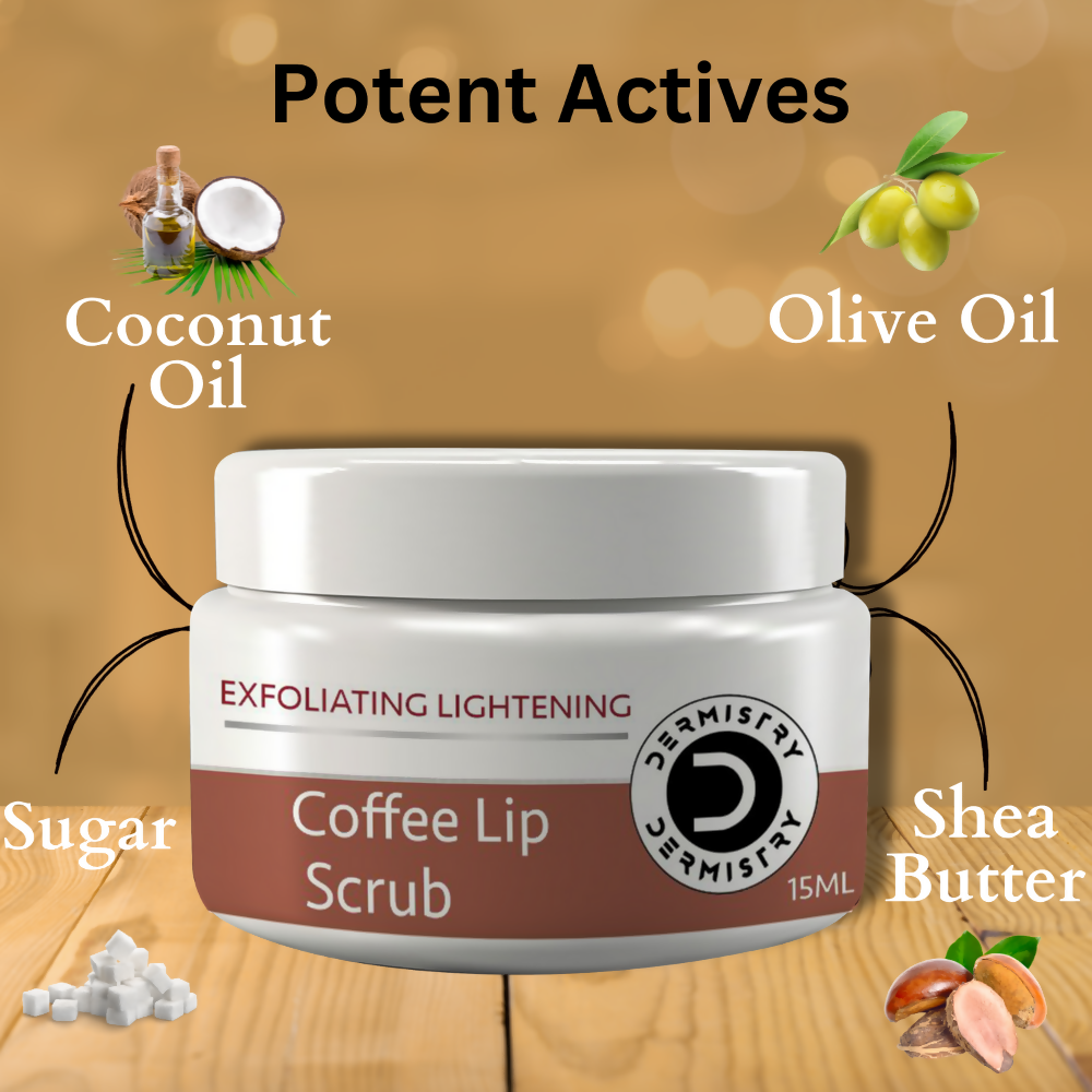 Dermistry Exfoliating Lightening Coffee & Sugar Lip Scrub for Dark Dry Chapped Lips & Pigmentation - Grab2buy