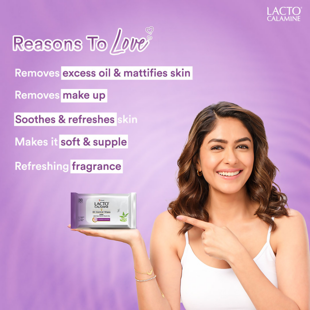 Lacto Calamine Oil Control Face Wipes, Makeup Remover Wipes With Neem & Aloe 30 Usable Wipes 