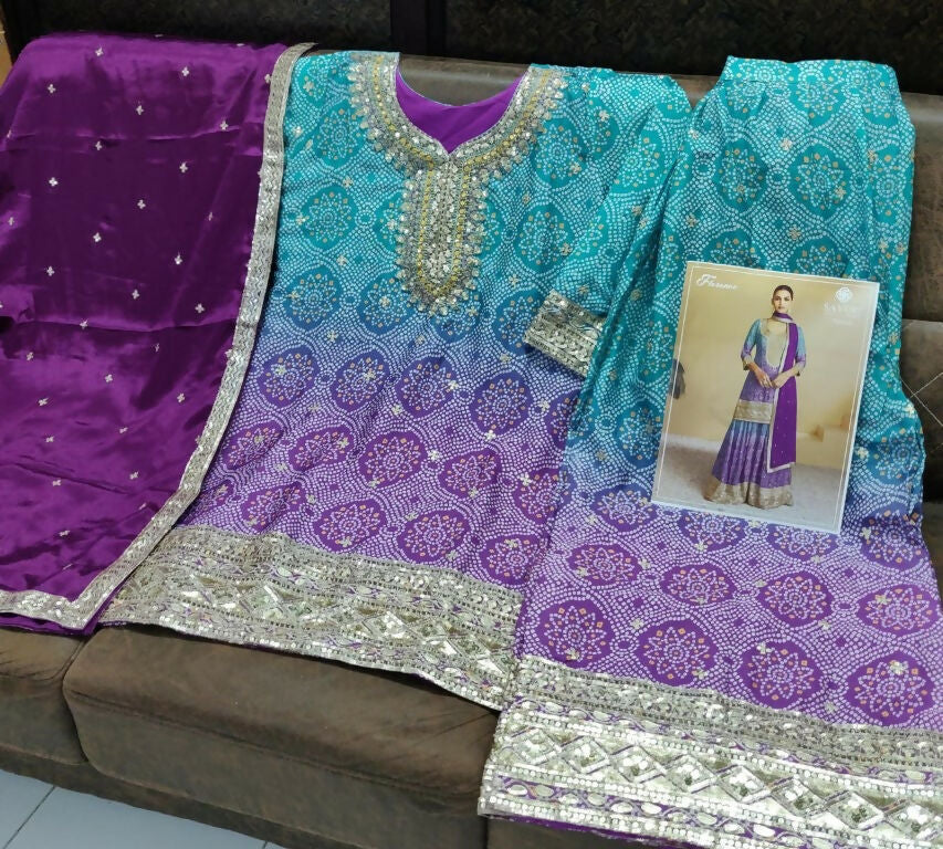 Vastranavya Bandhej Printed Chinon Chiffon Embroidered Sequins Pakistani Suit  Grab2Buy Vastranavya Grab2Buy