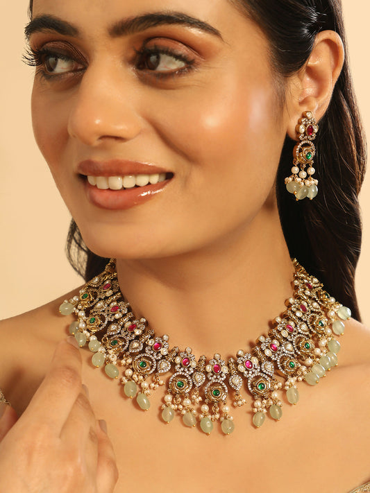 Nuyug 18K Gold Plated Divine Gold Tone Beaded Necklace Set | Grab2Buy