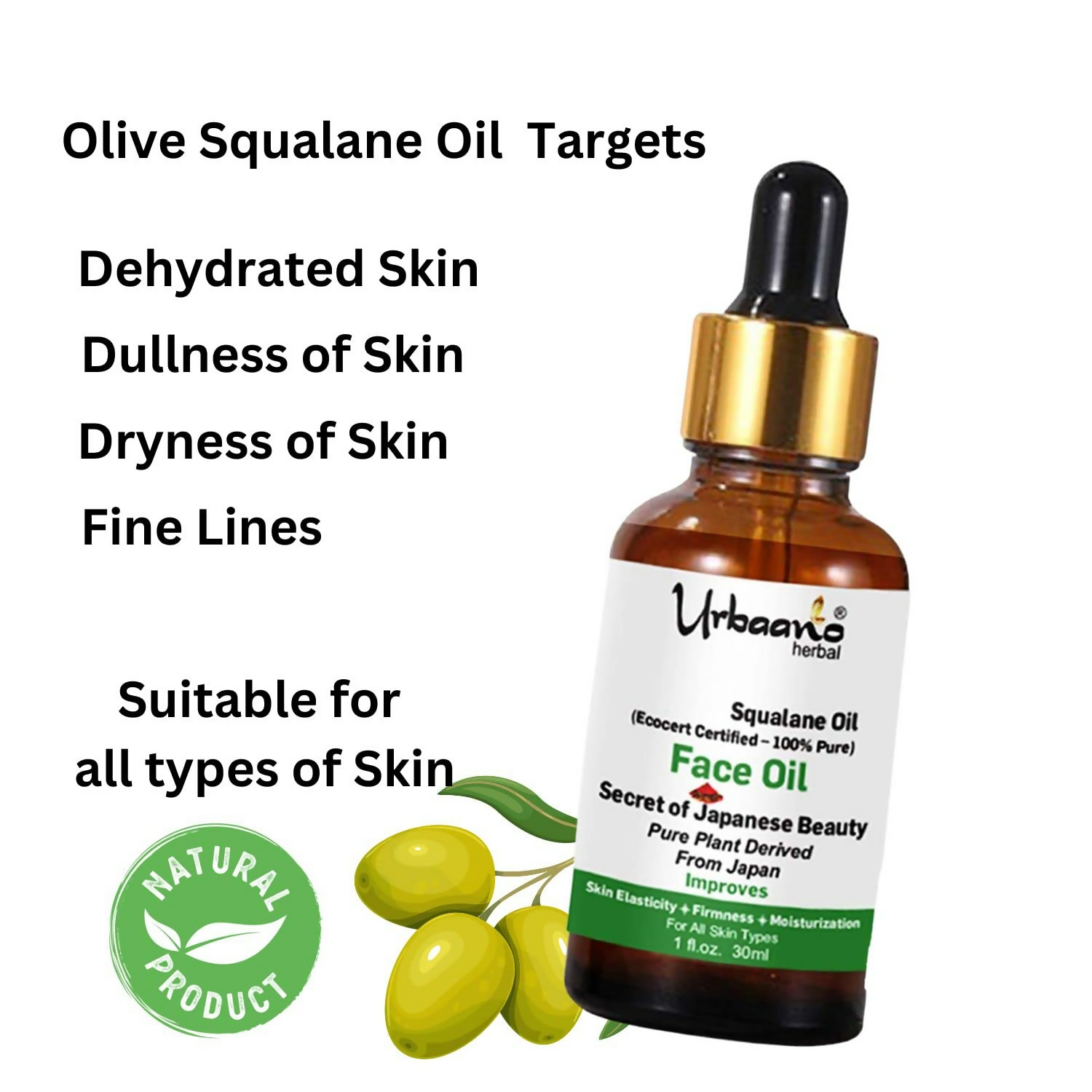 Urbaano Herbal Olive Squalane - 100% Pure Natural Plant-Derived Japanese Oil  Grab2Buy Urbaano Herbal Grab2Buy
