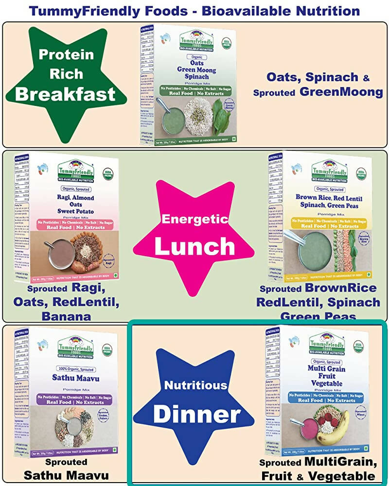 TummyFriendly Foods Organic Sprouted MultiGrain Fruit Vegetable Porridge Mix  Grab2Buy TummyFriendly Foods Grab2Buy