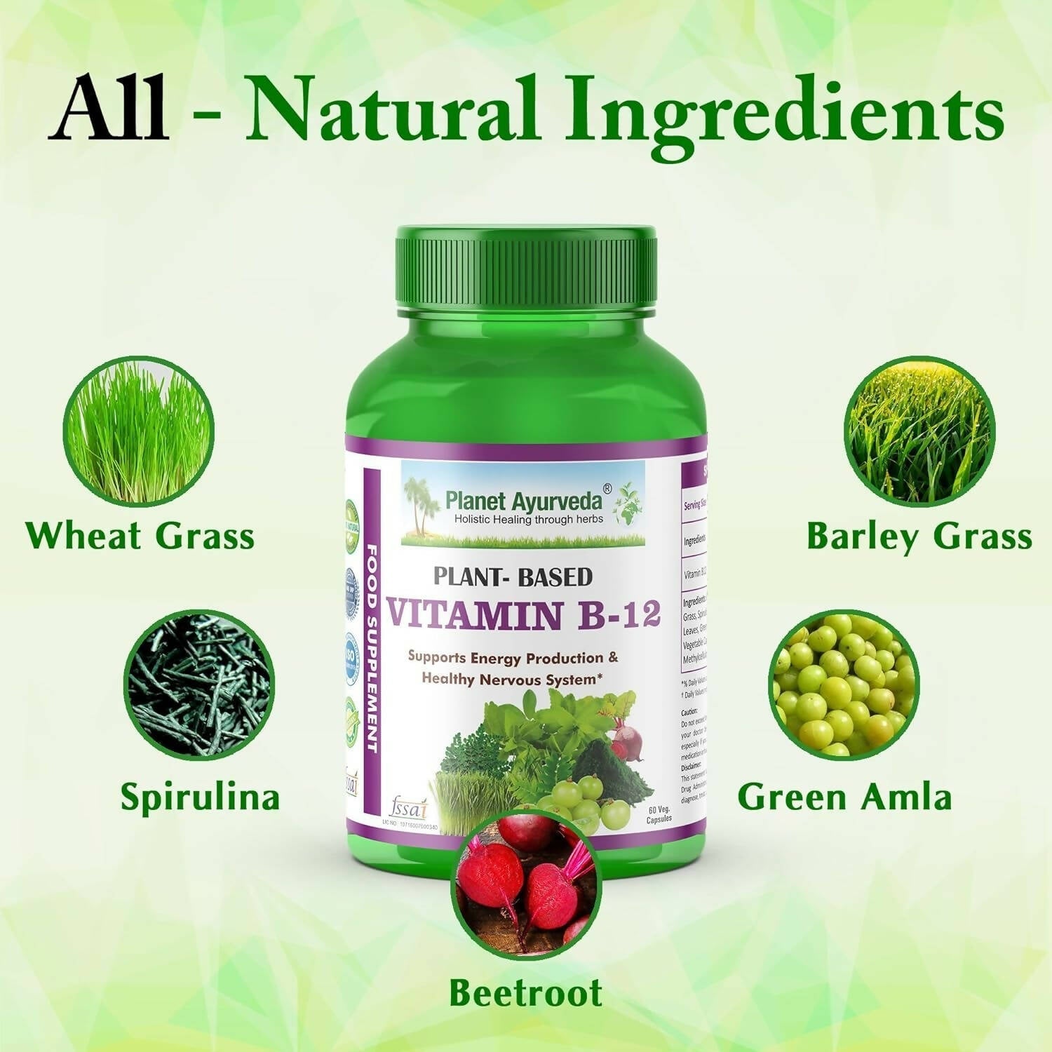 Planet Ayurveda Plant Based Vitamin B12 Capsules 