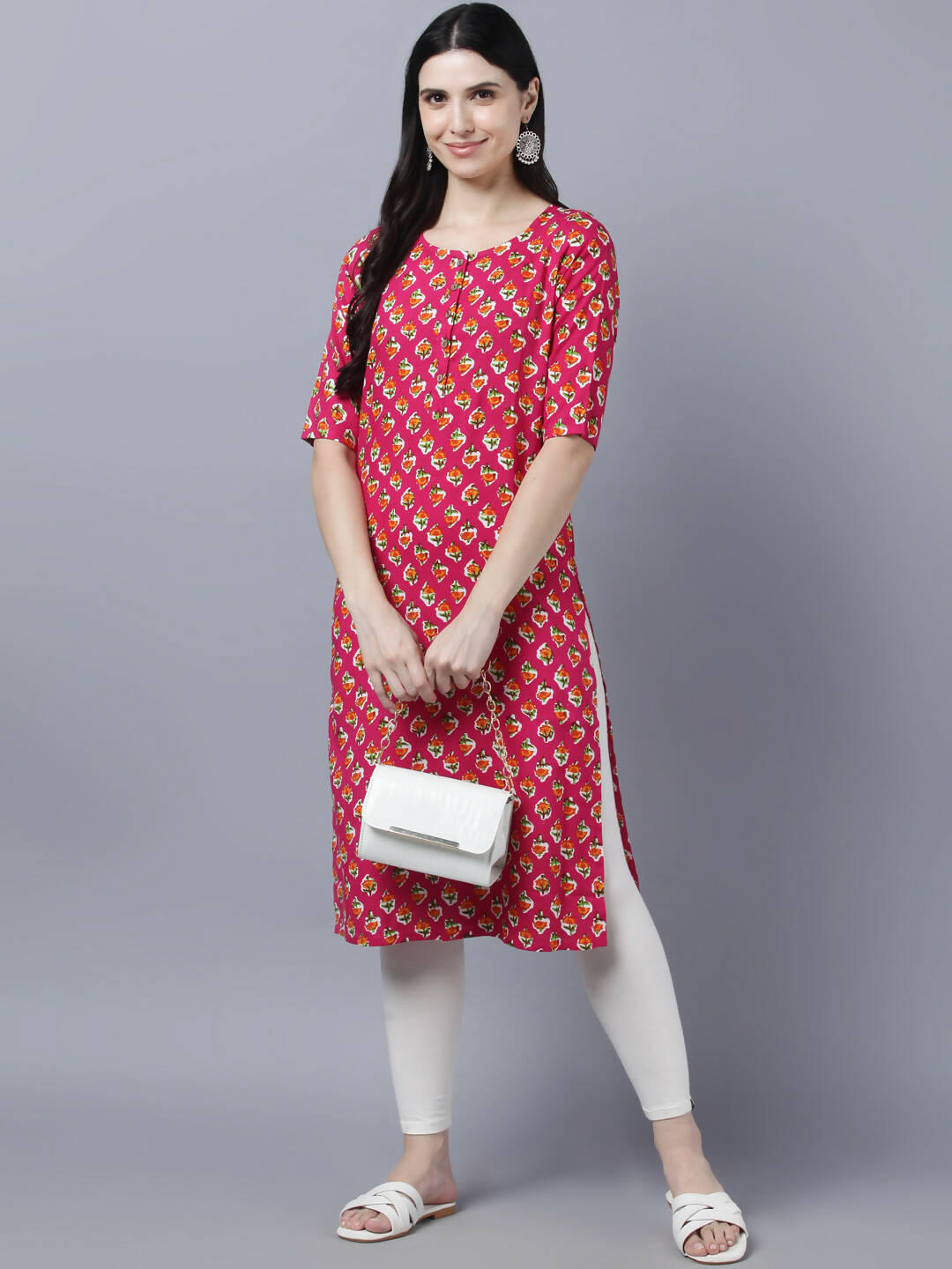 Myshka Women Pink Printed Straight Kurta