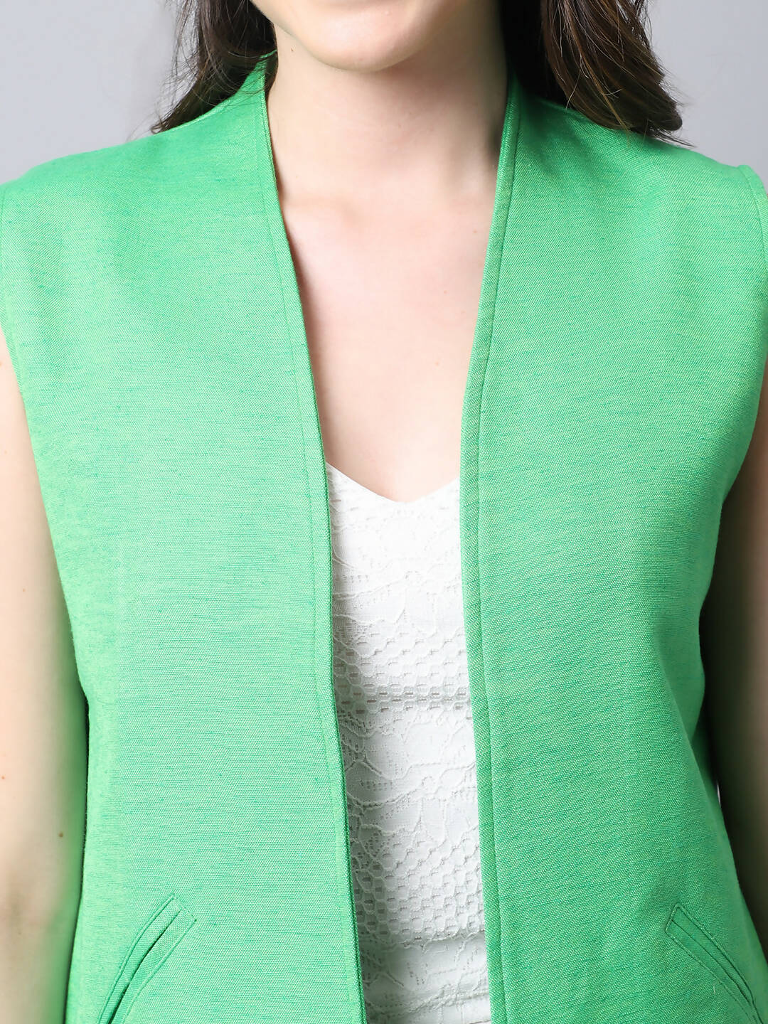 Even Apparels Green Polyblend Open Front Women's Waistcoat 