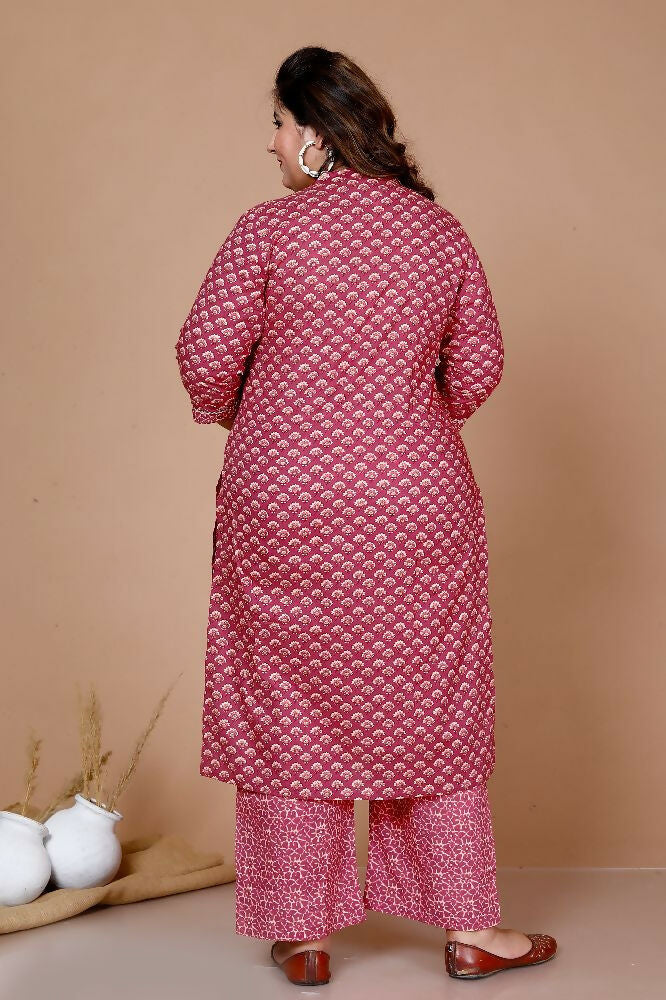 Miravan Women Plus Size Pink Straight Floral Printed Kurta & Palazzo With Dupatta