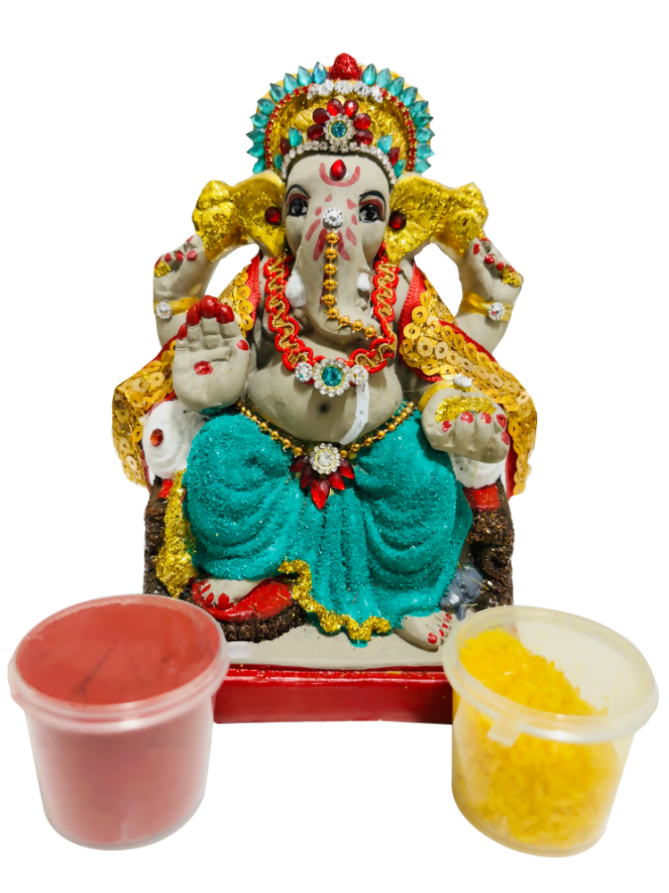 Eco-Friendly Ganesh Idol Small (Non-Toxic Colors) With Kumkum & Akshat | Swadesiicart