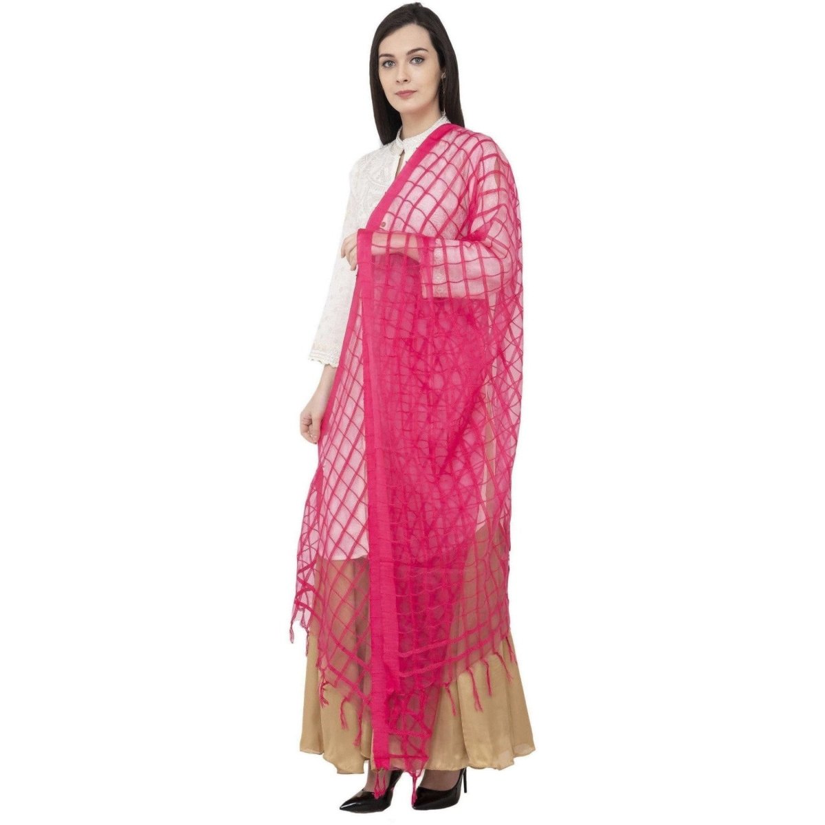 A R Silk Cotton Square Regular Dupatta Color Rani Dupatta or Chunni 