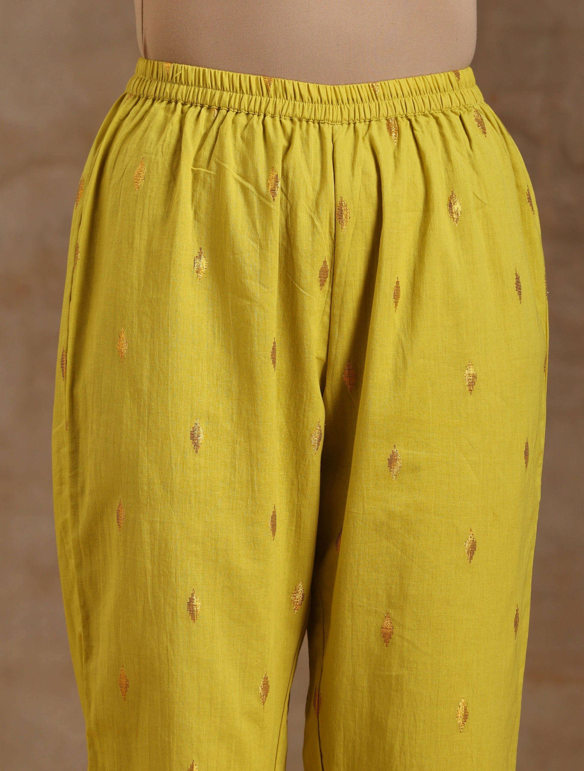 trueBrowns Lime Gold Cotton Handkerchief Kurta Set 