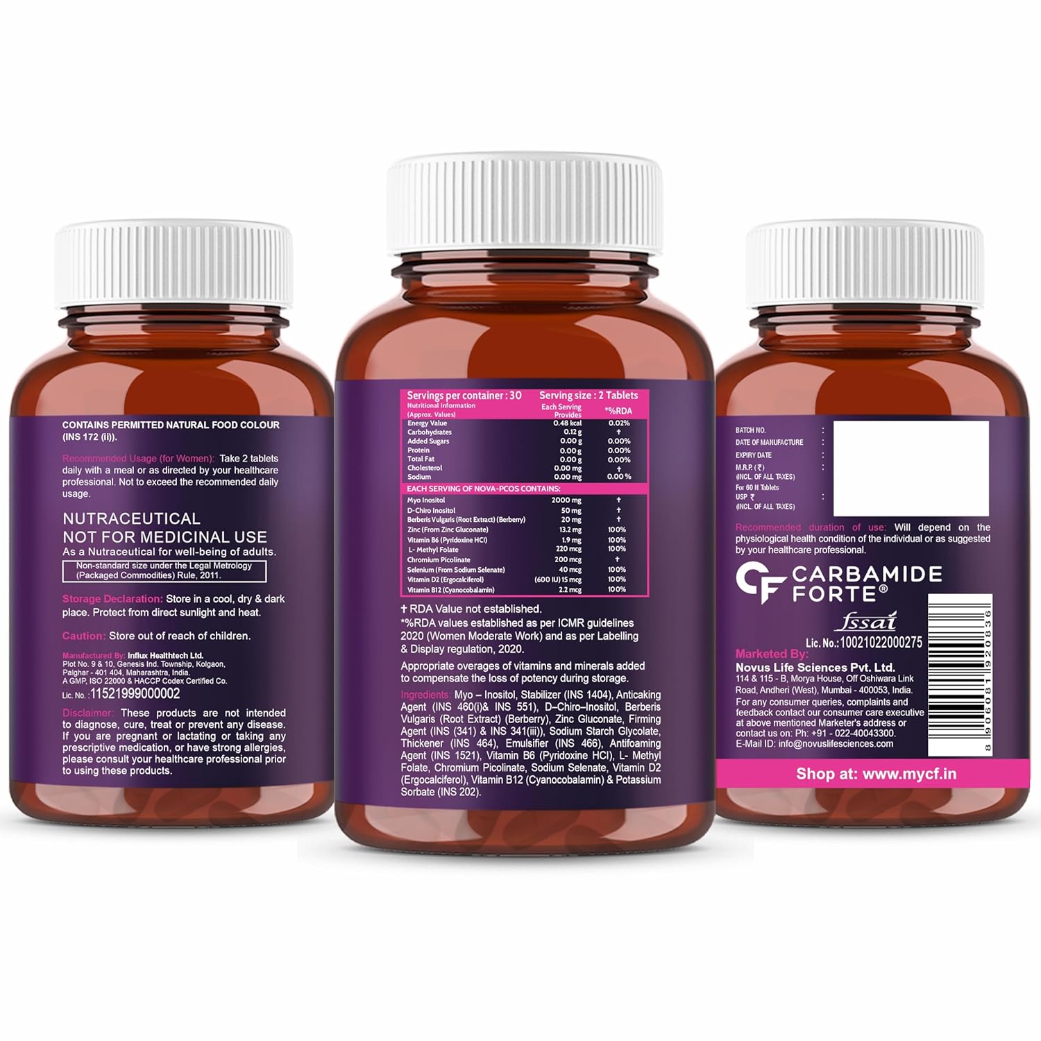 Carbamide Forte PCOS Supplement For Women - 40:1 Ratio 2000mg Myo-Inositol to D-Chiro-Inositol Supplement for PCOS - 60 Veg Inositol Tablets 
