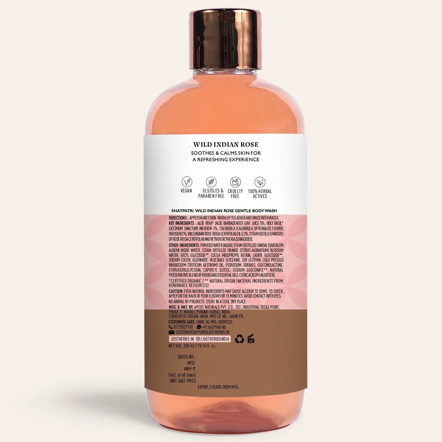 Shatpatri Wild Indian Rose - Gentle Body Wash 300ml 