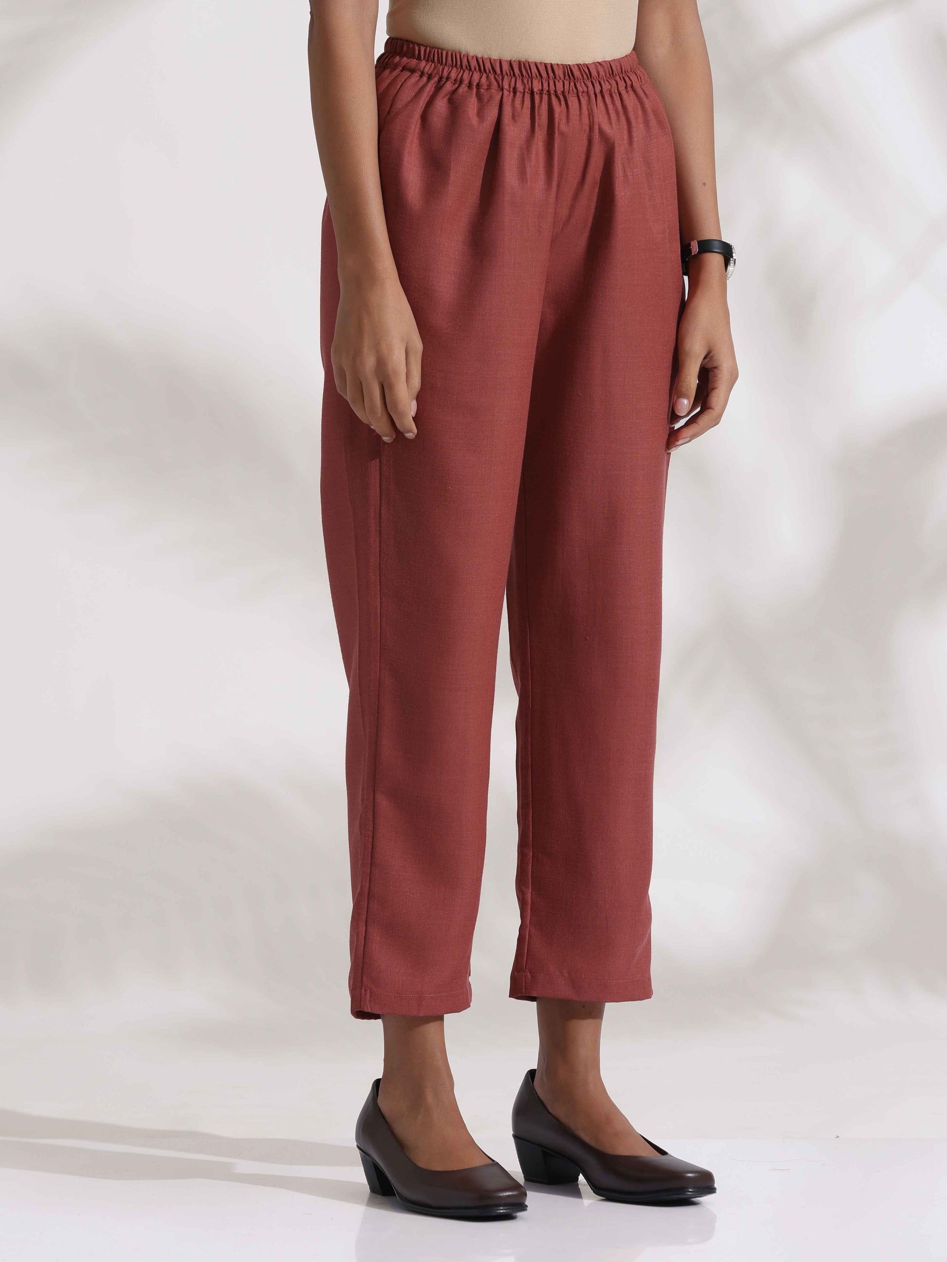 trueBrowns Brown Slub Highslit Kurta Set 
