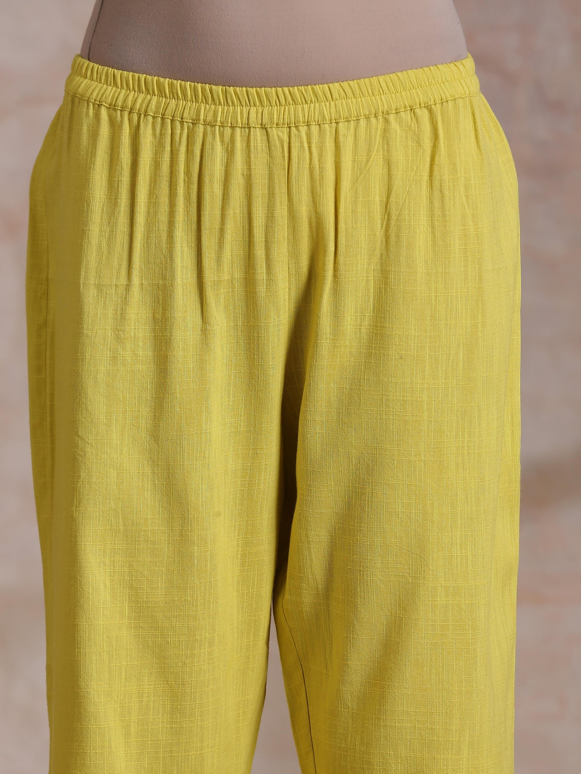trueBrowns Lime Pink Zig-Zag Lines Print Cotton Kurta Pant Set | Swadesiicart