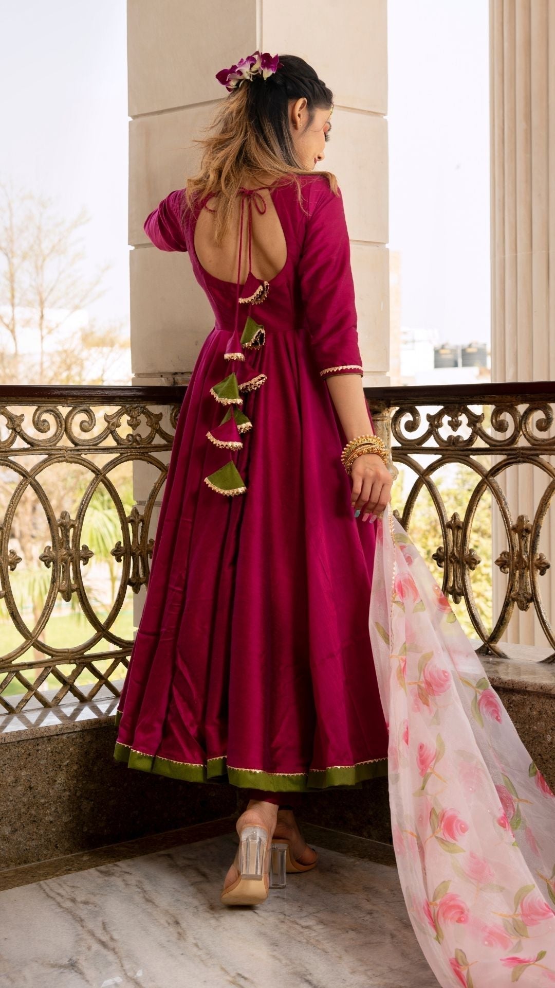 Pomcha Jaipur Magenta Lilly Anarkali Set 