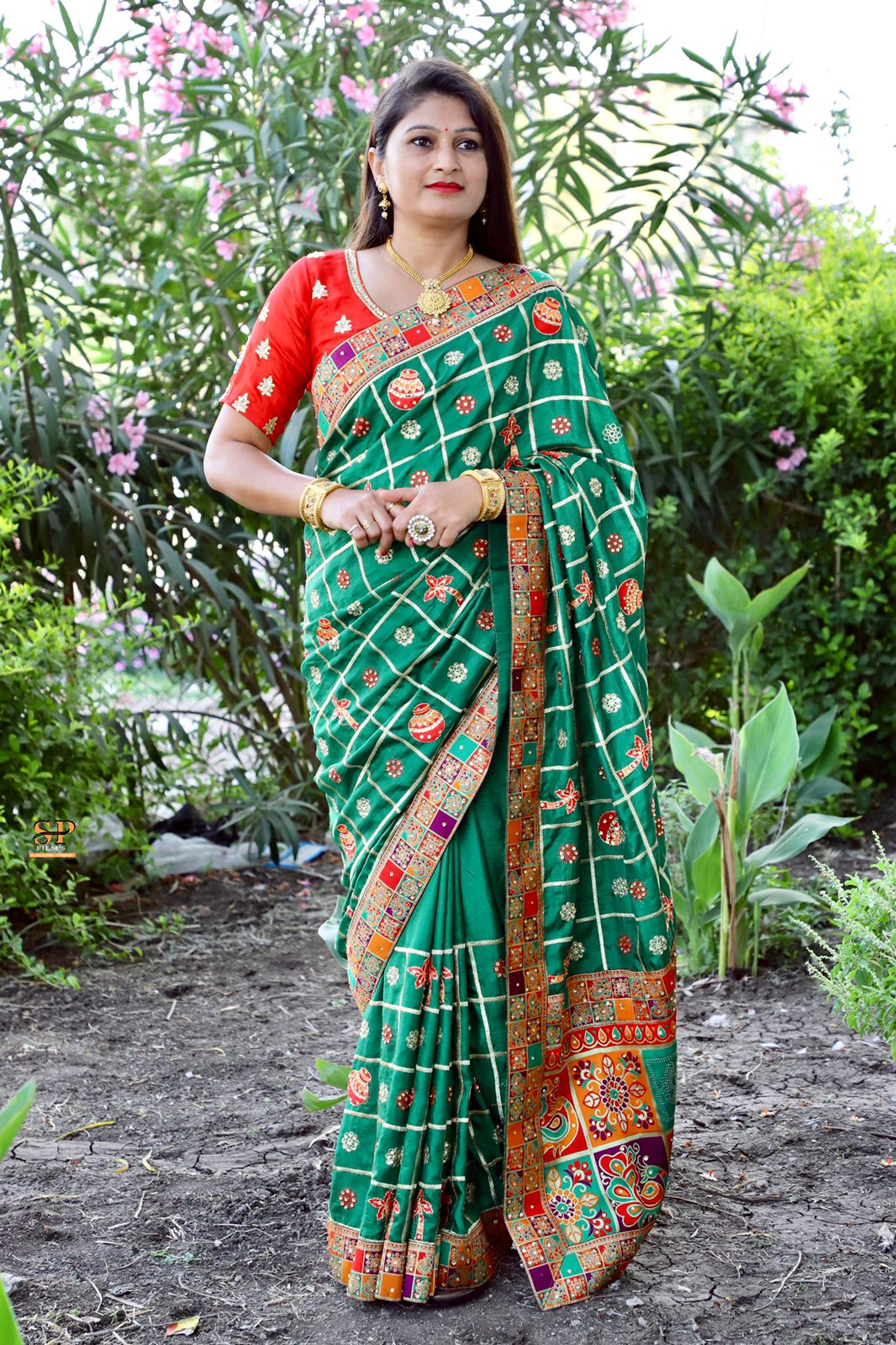 Lorenvalley Fashion Premium Green Dola Silk Embroidery and Diamond work with Jacquard Lace Border Grab2Buy 