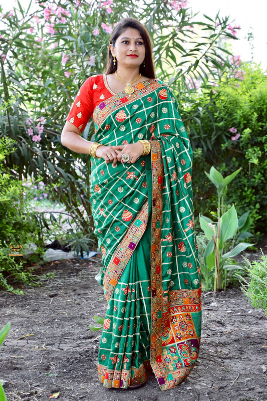 Lorenvalley Fashion Premium Green Dola Silk Embroidery and Diamond work with Jacquard Lace Border Grab2Buy 