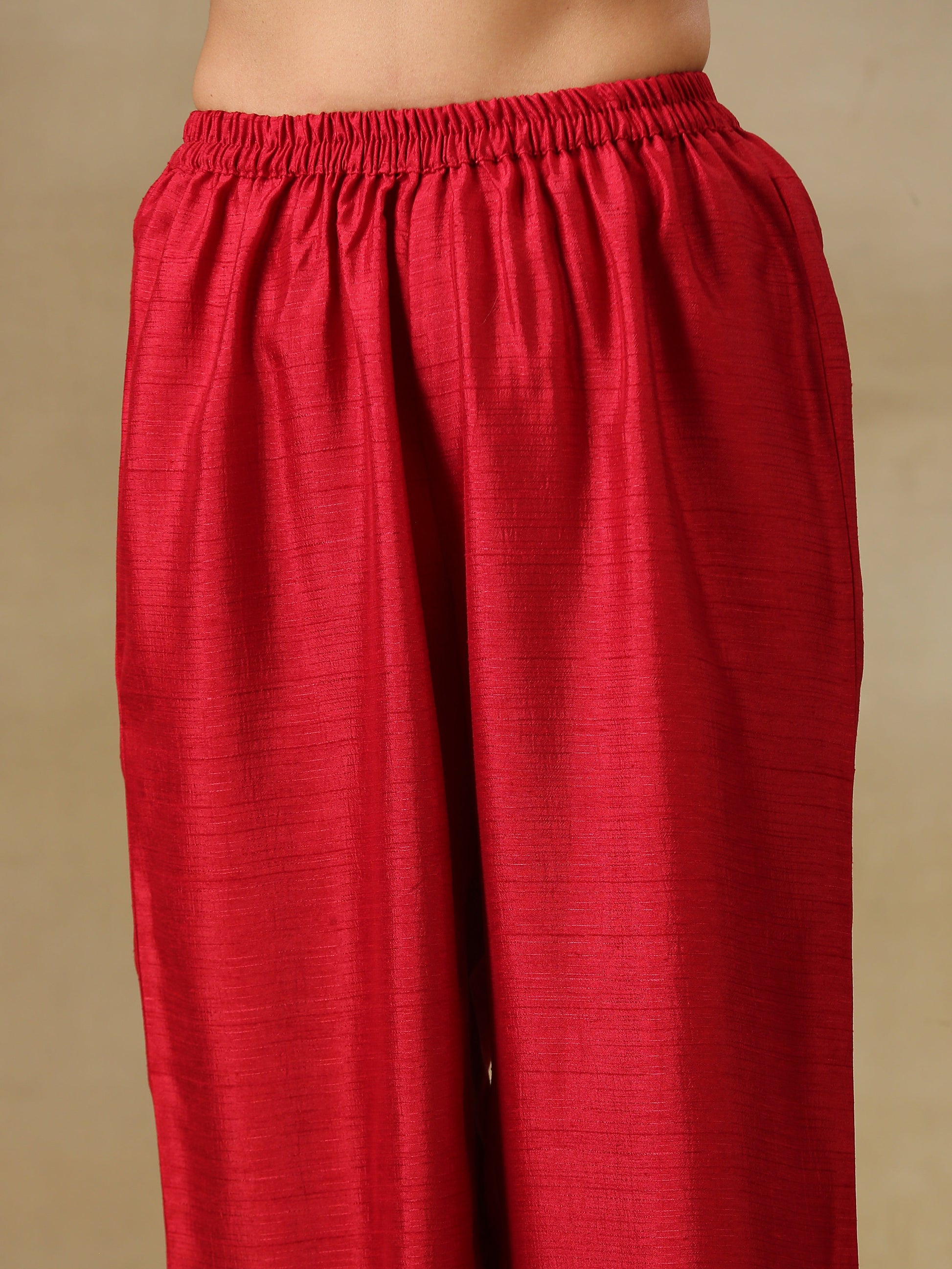 trueBrowns Maroon Textured Silk Overlap Pleat Kurta Pant Set 