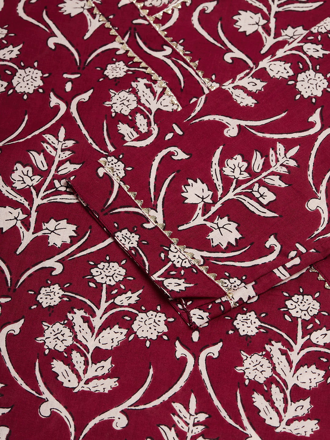InWeave Women's Wine Floral Print Straight Angrakha Gota Kurta 