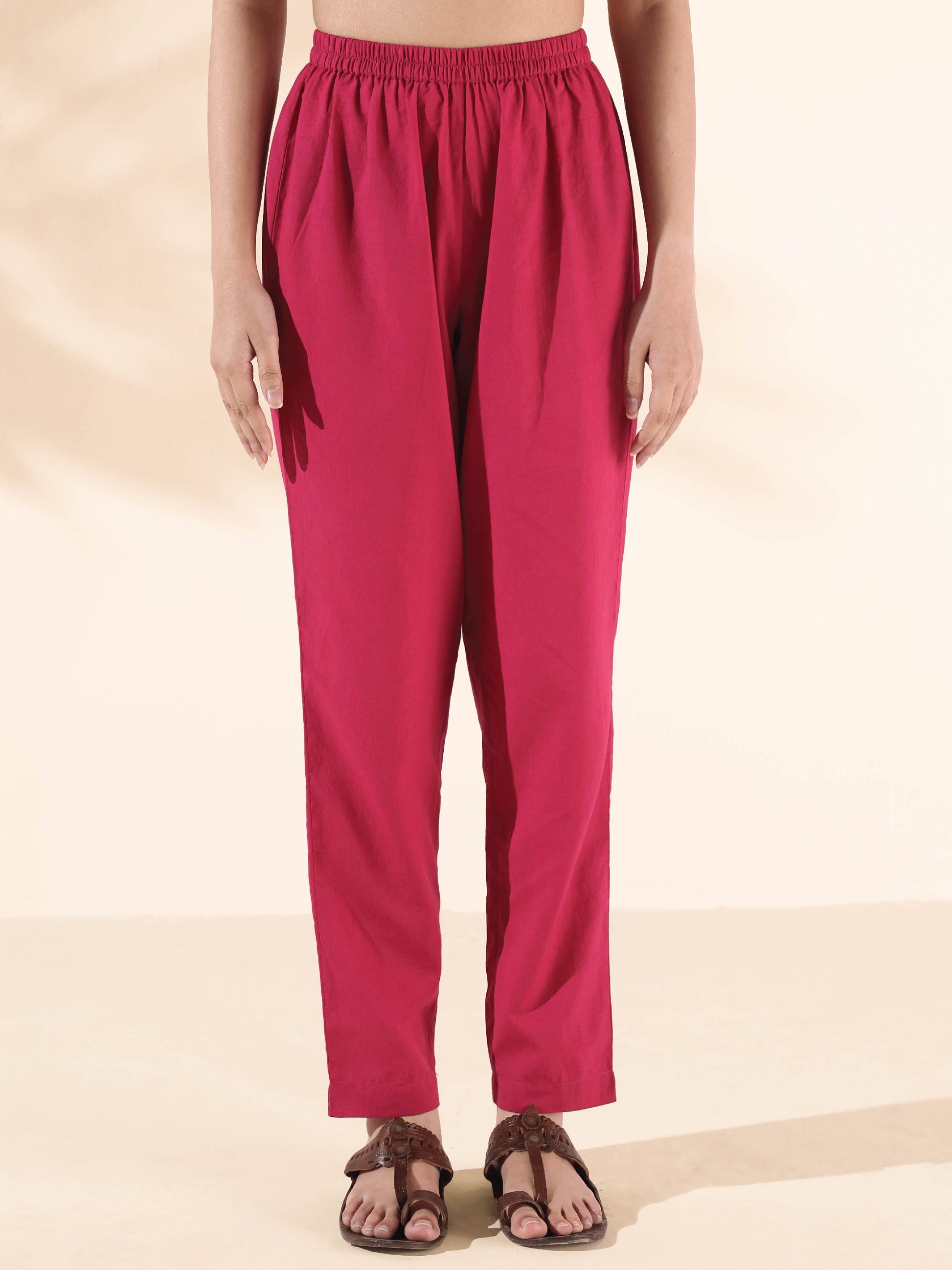 trueBrowns Pink Cotton Ikat Flared Kurta Pant Set 