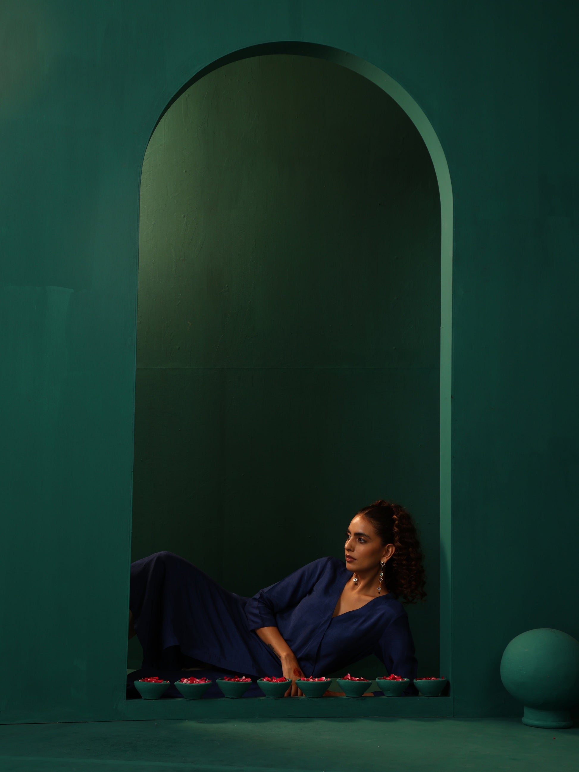 trueBrowns Blue Silk Angrakha Kurta Pant Set 