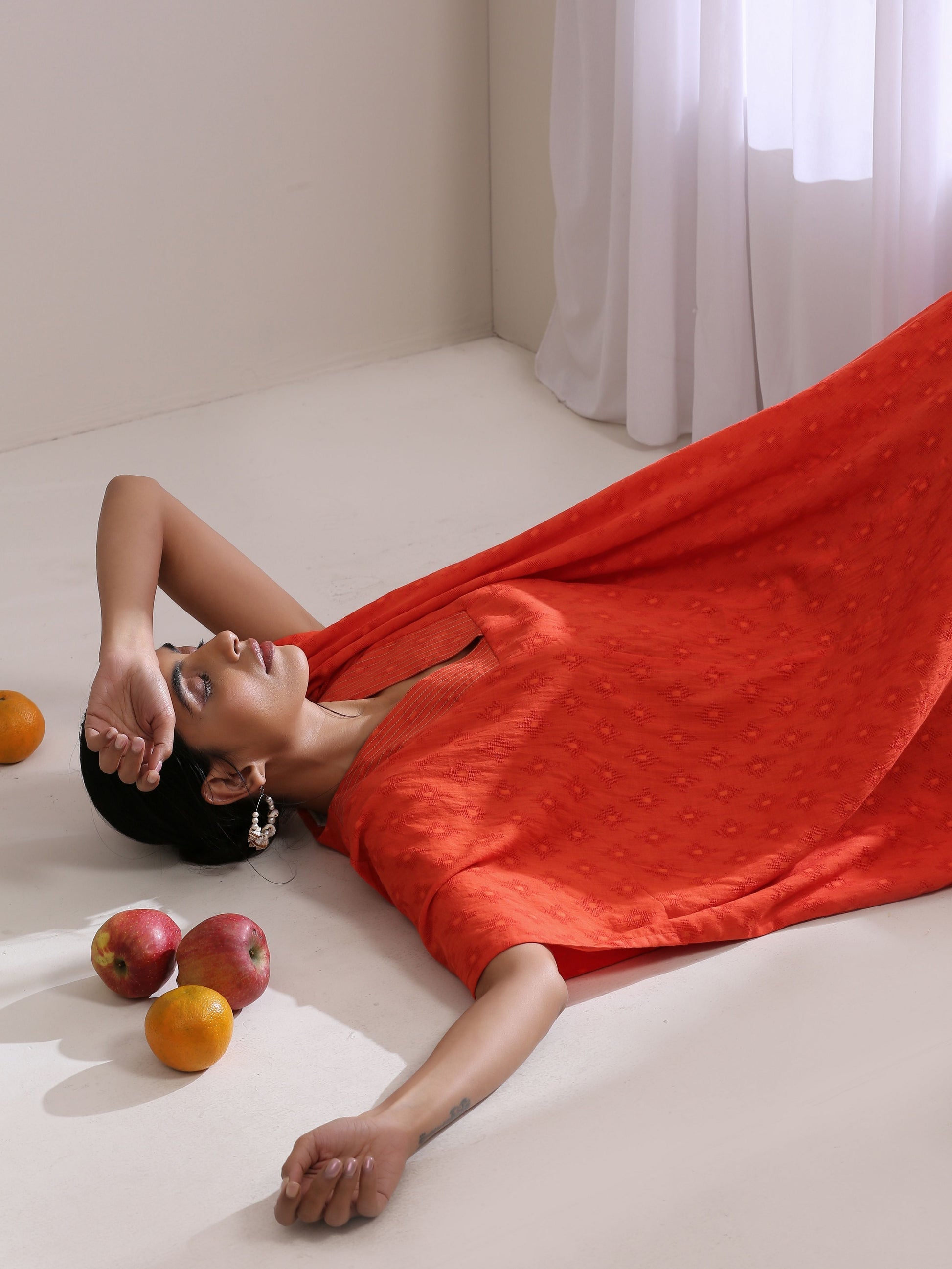 trueBrowns Orange Dobby Panel Kaftan Dress 