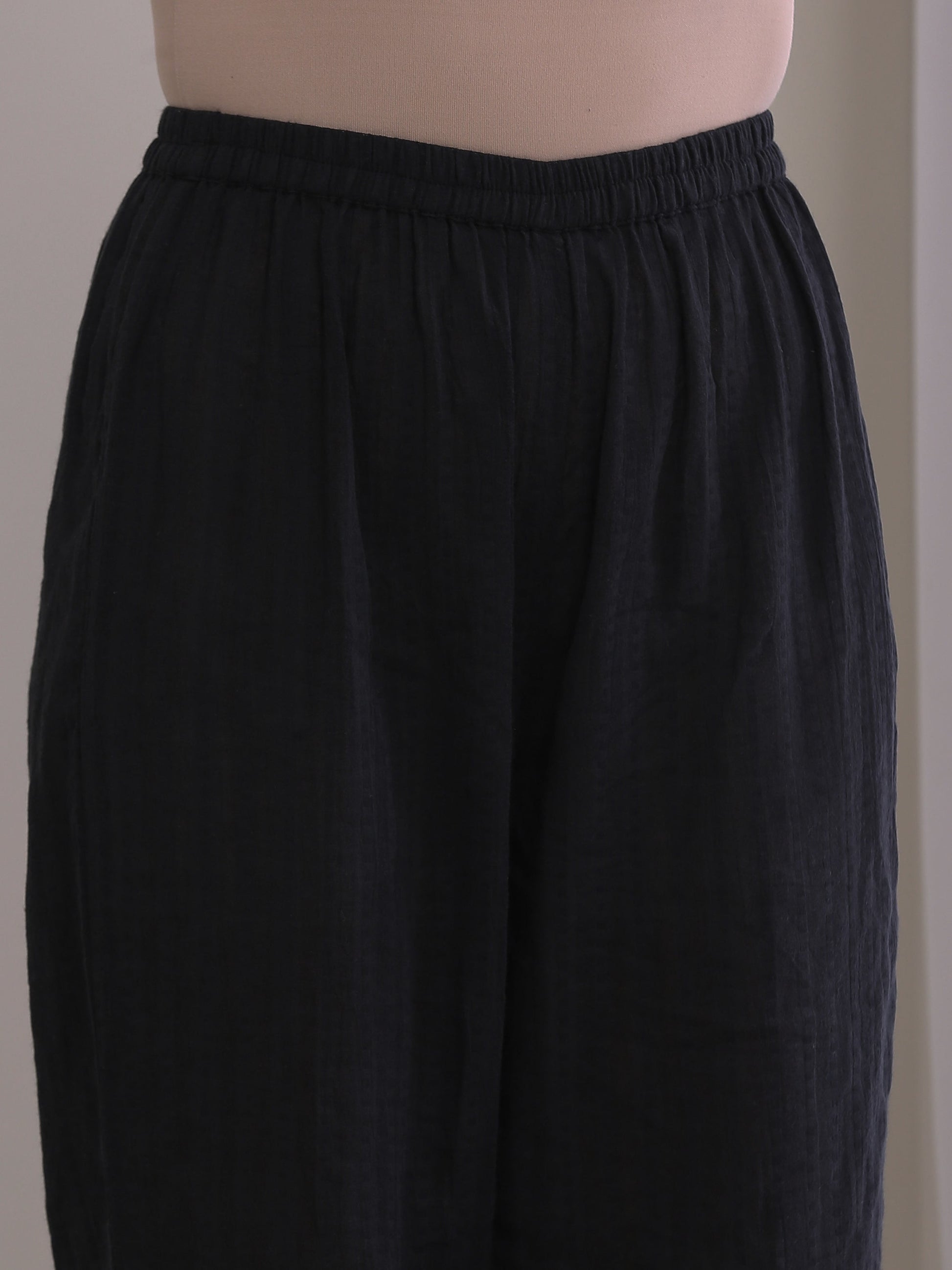 trueBrowns Black Dobby Flared Slit Kurta Pant Set 