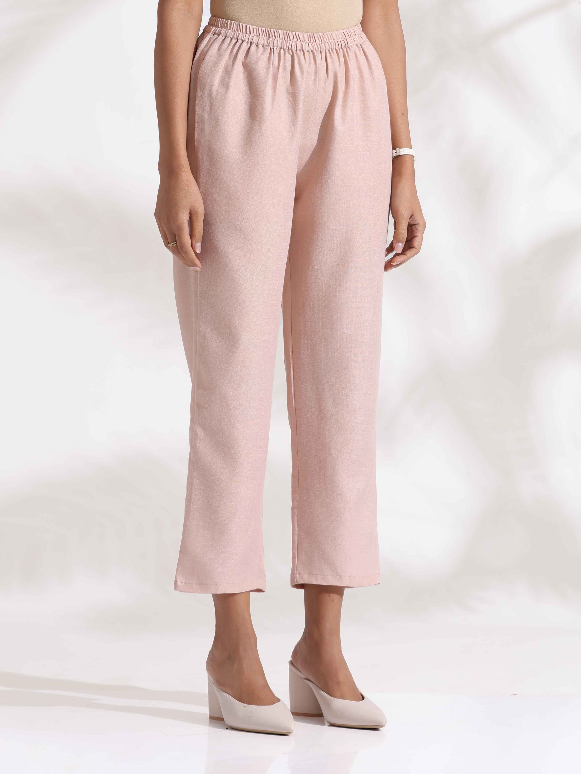 trueBrowns Light Pink Slub Kurta Set 