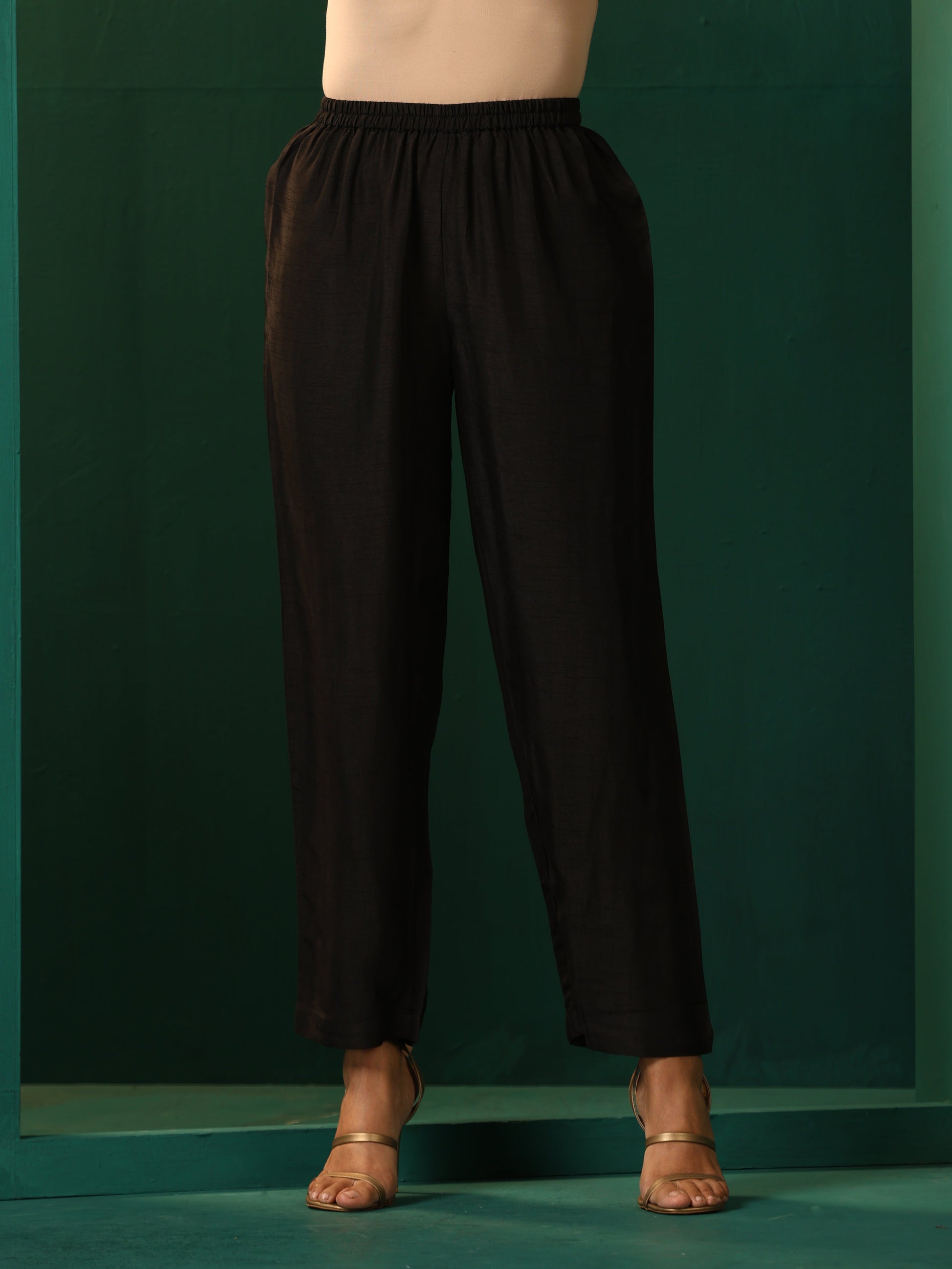 trueBrowns Black Silk Kaftan Pant Set 