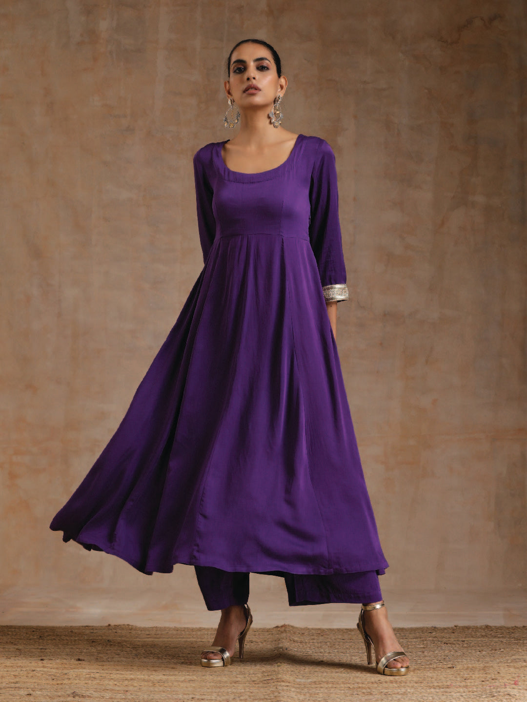 trueBrowns Violet Modal Satin Anarkali Set 