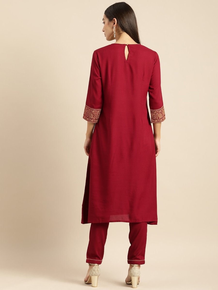 All About You Women Maroon Printed Kurta with Trousers