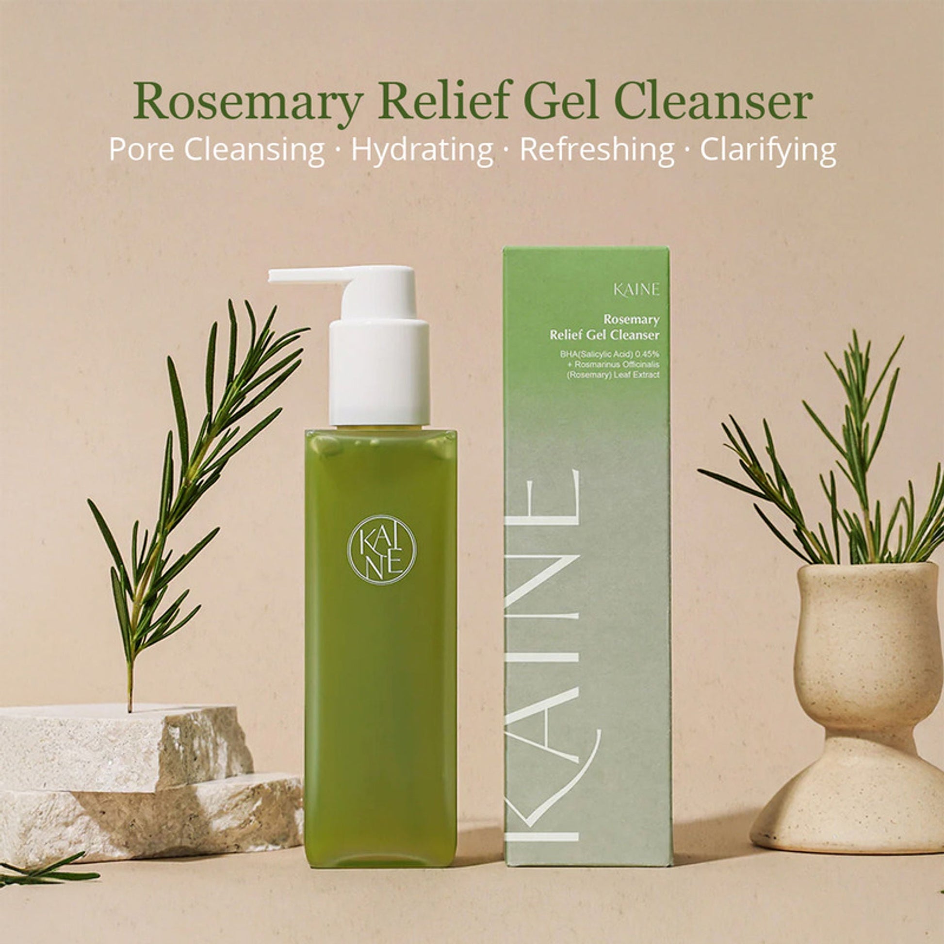 Kaine Rosemary Relief Gel Cleanser, Acne-Clarifying Korean Cleanser