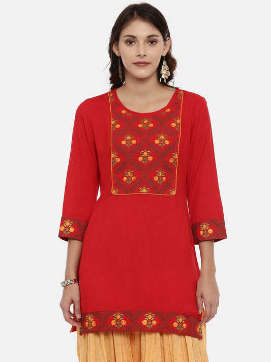 Souchii Women Red & Yellow Floral Yoke Design Kurta 
