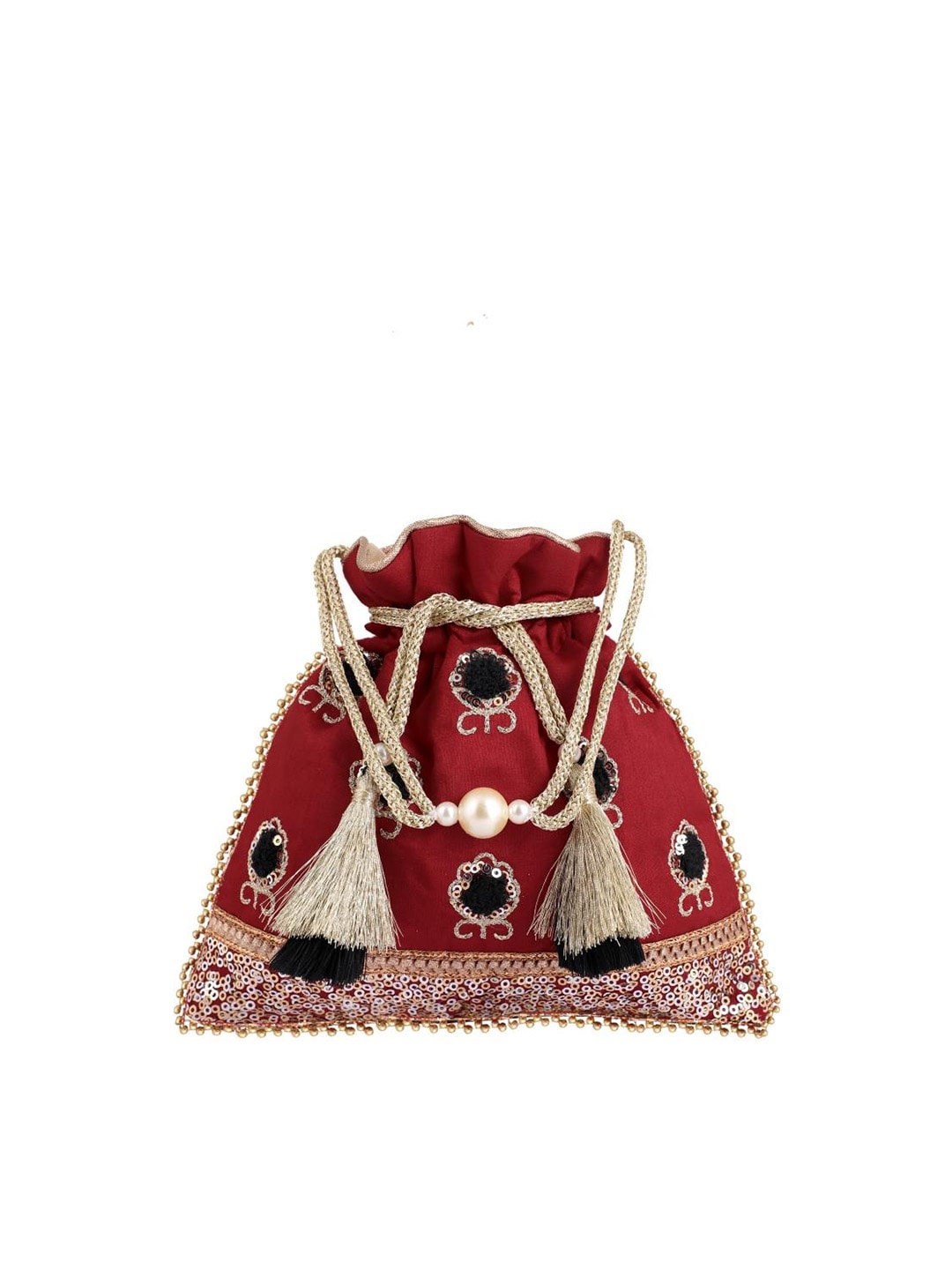 Masq Red & Black Embellished Embroidered Potli Clutch 