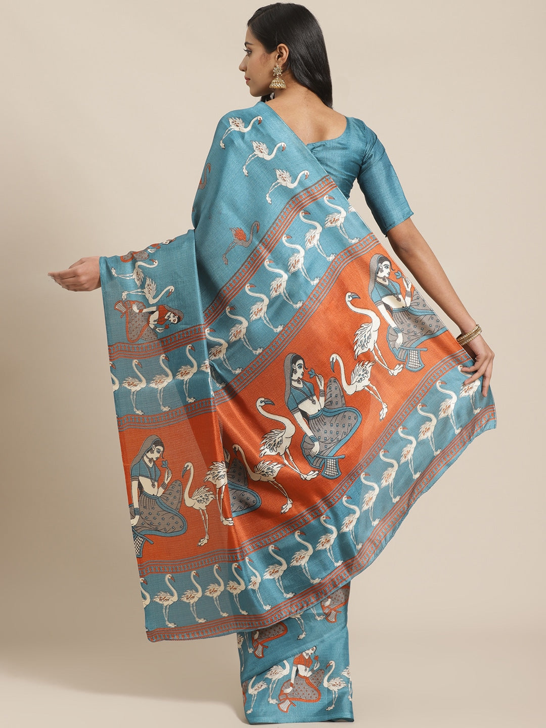 Saree Mall Blue & Beige Ethnic Motifs Print Bhagalpuri Saree