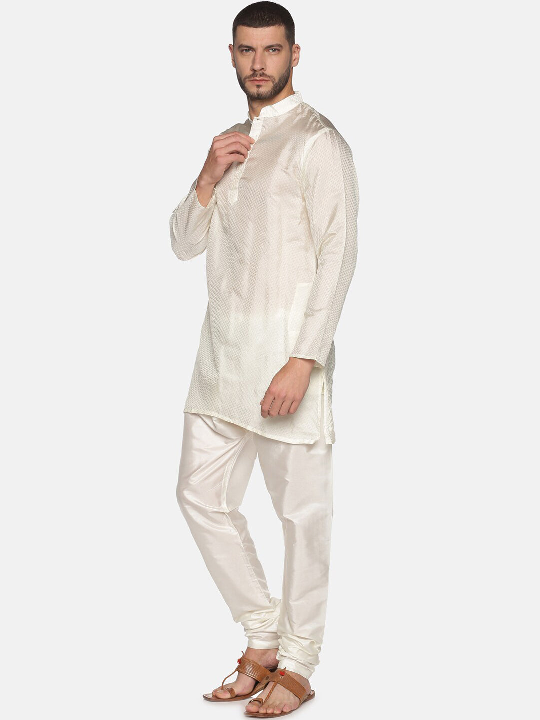 Sethukrishna Mens Off-White Kurta with Pyjamas