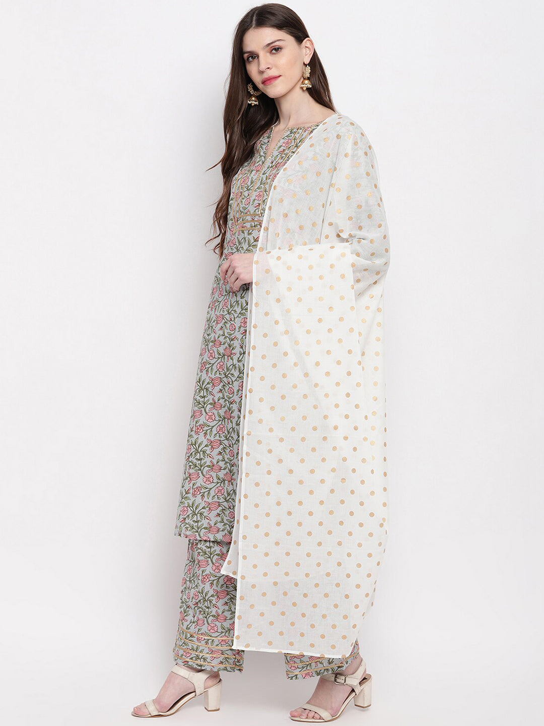 Janasya Women Multicoloured Printed Kurta with Palazzos & Dupatta