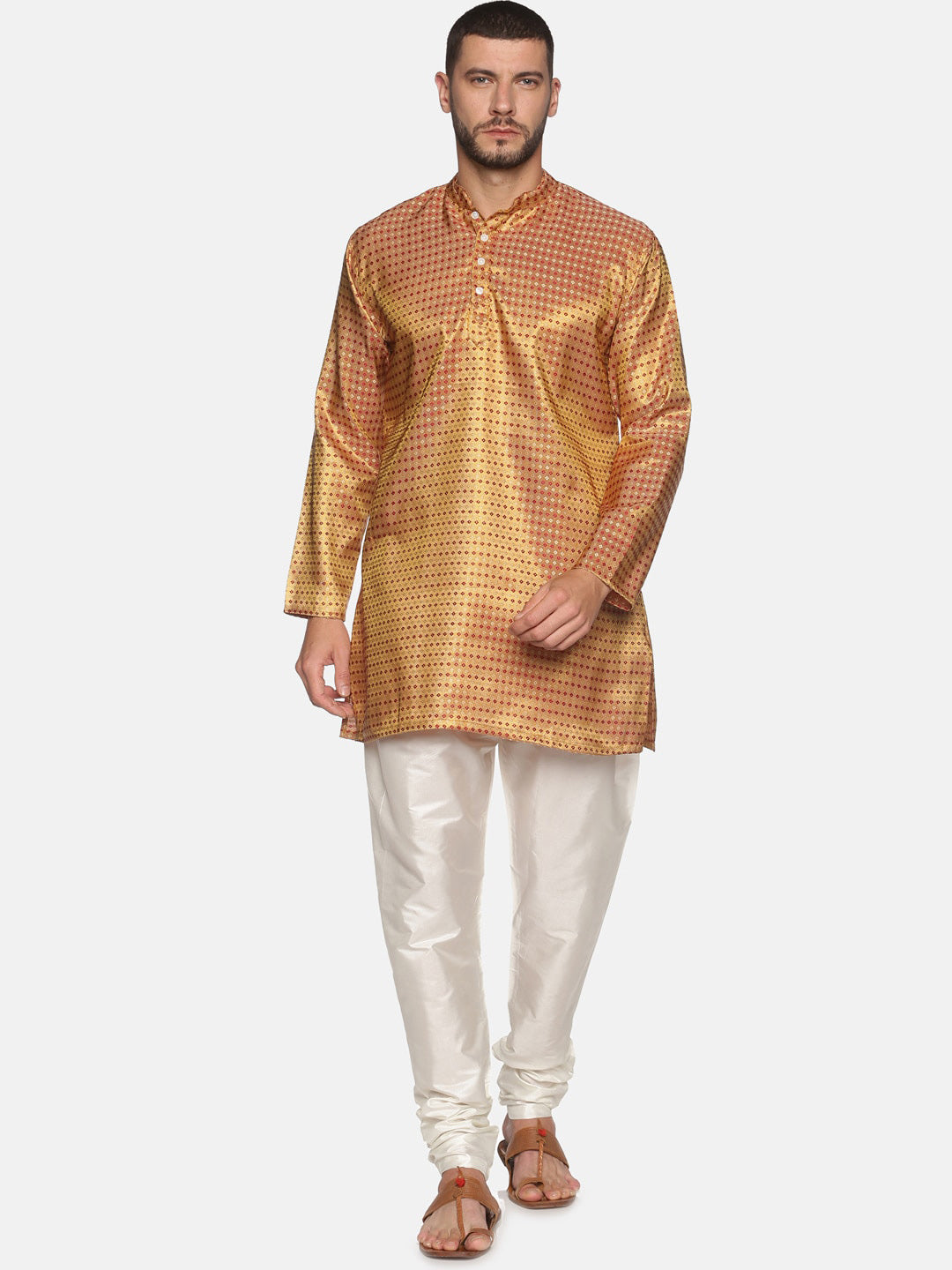 Sethukrishna Men Red Ethnic Motifs Kurta with Churidar
