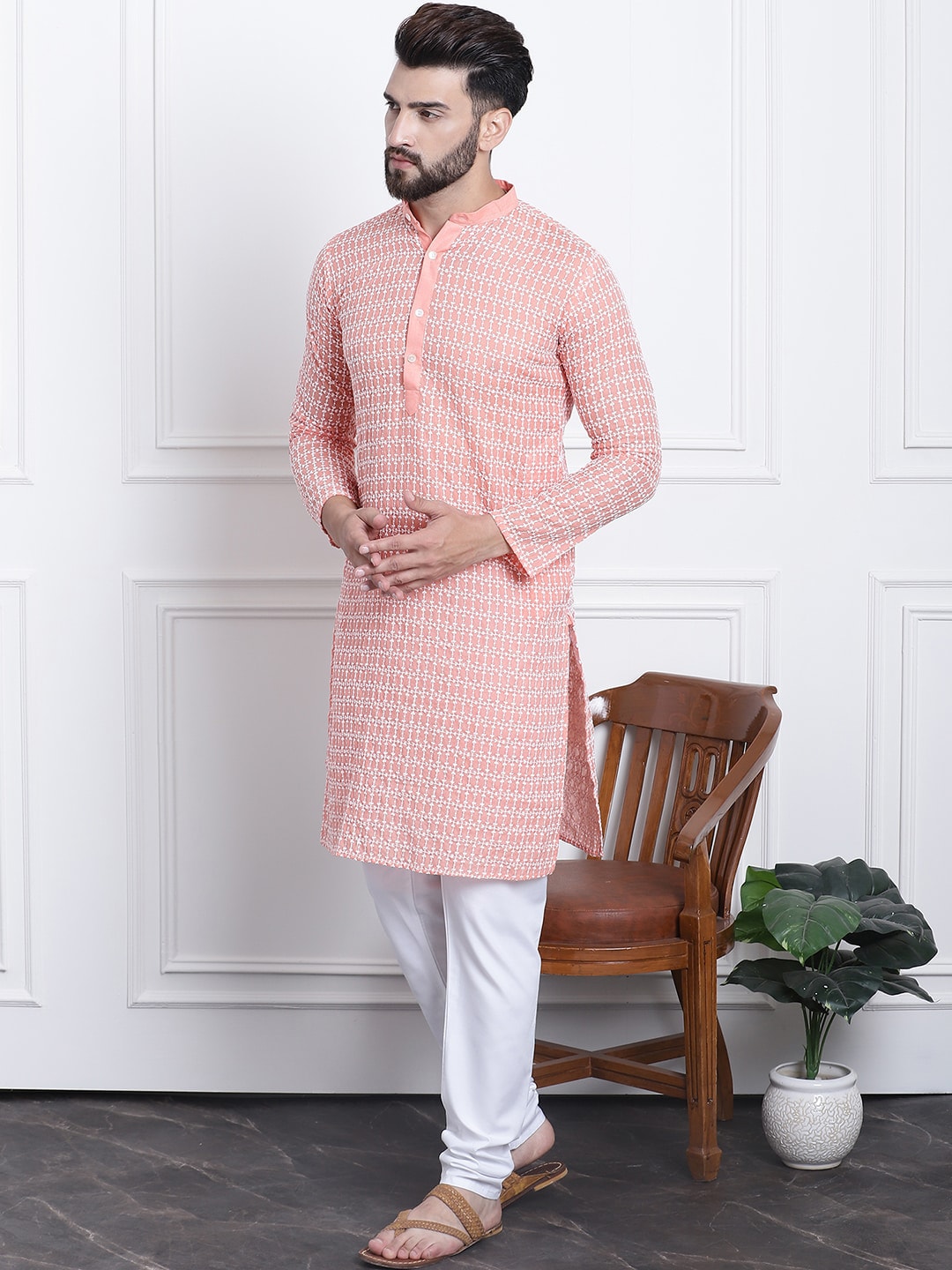 Sojanya Floral Embroidered Regular Thread Work Pure Cotton Kurta with Churidar 