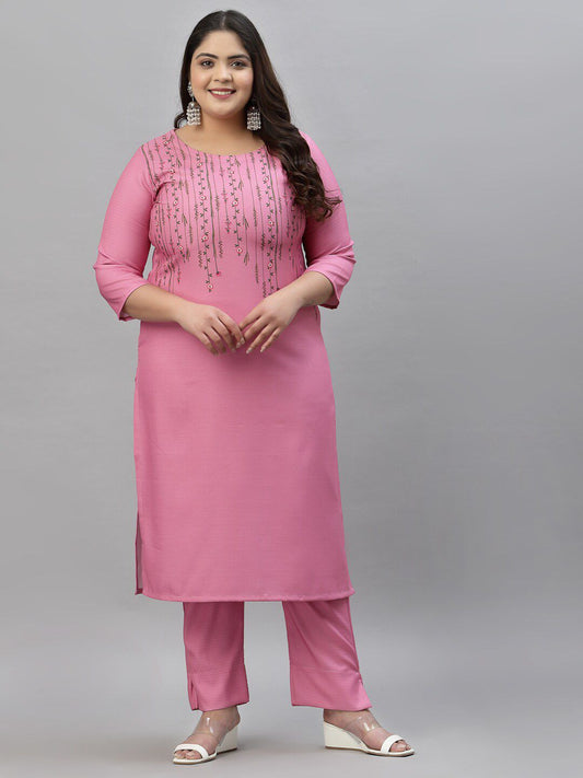 Sztori Plus Size Floral Printed Kurta With Trousers