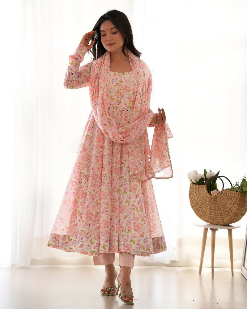 Joban Fashion Peach Kurta Set Organza Sequin Embroidery Work 
