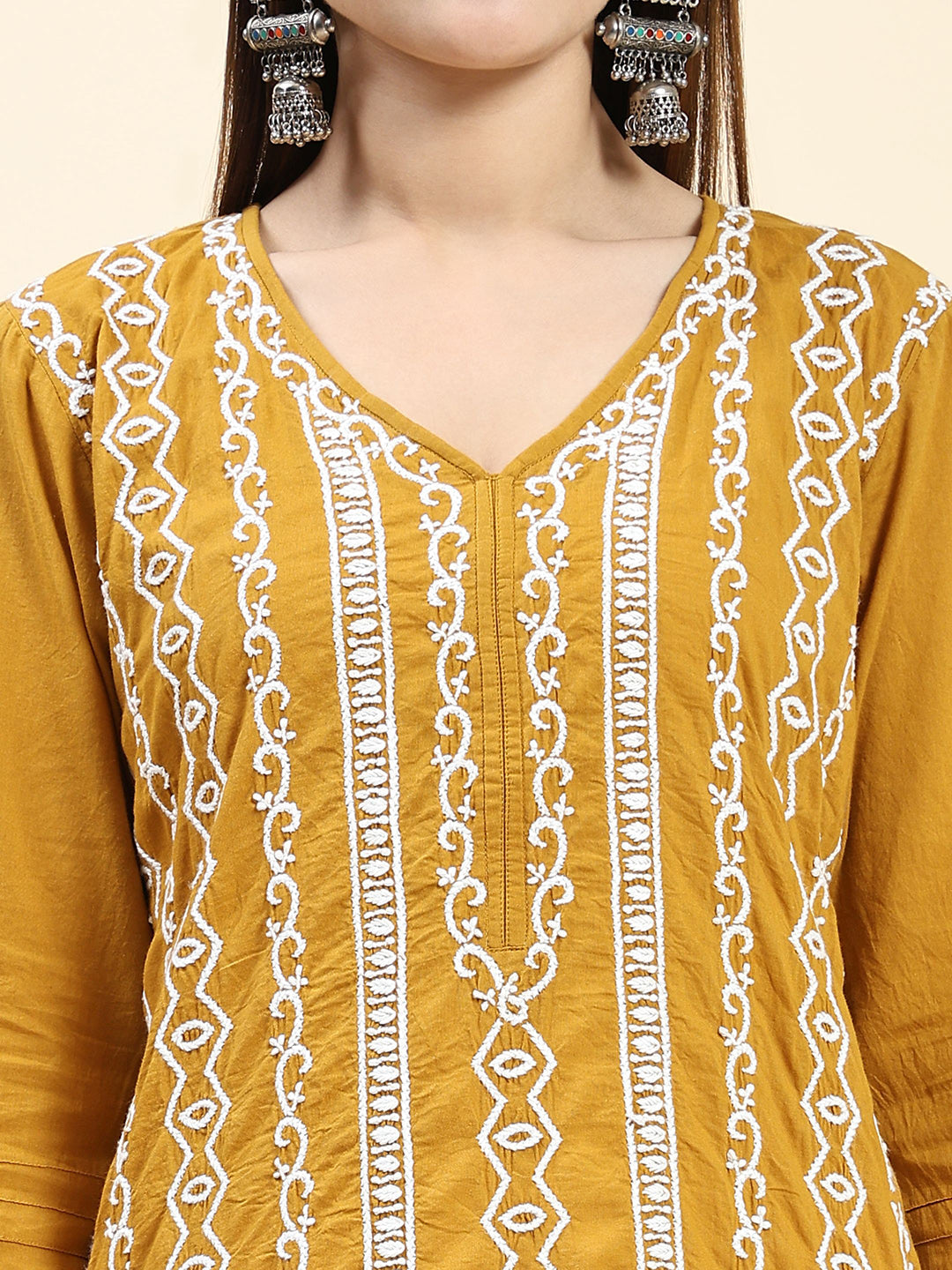 HOUSE OF KARI Ethnic Motifs Embroidered Chikankari Cotton Kurta 