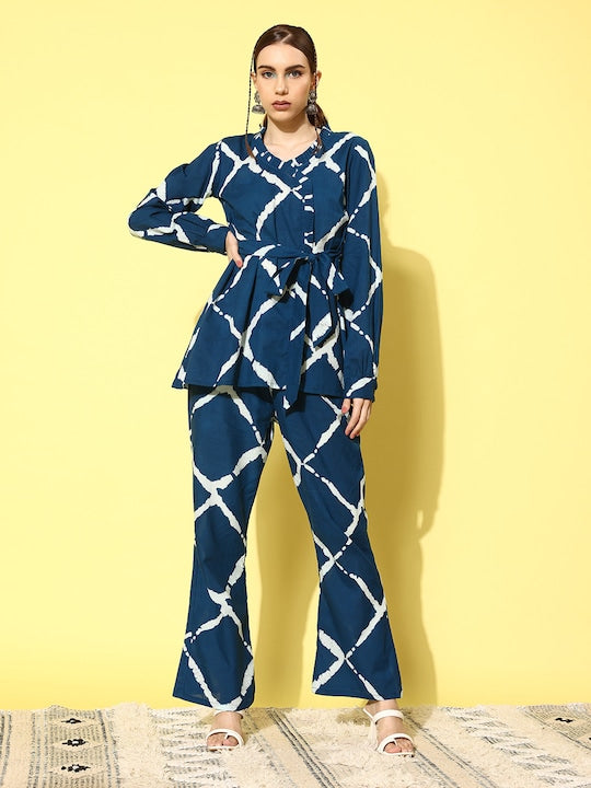 InWeave Women's Indigo Criss Cross Belted Coord Set 