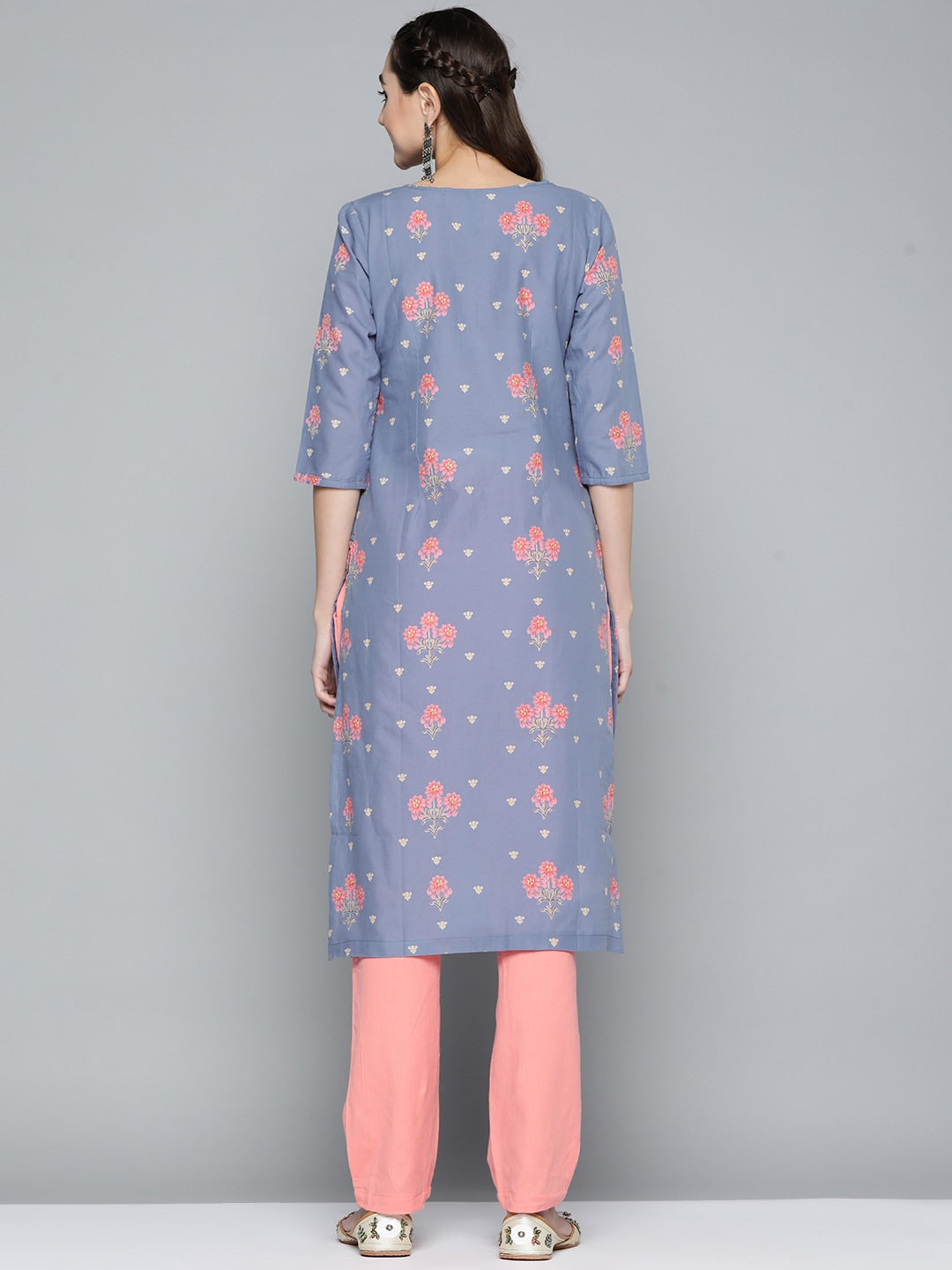HERE&NOW Women Lavender & Pink Printed Pure Cotton Straight Kurta