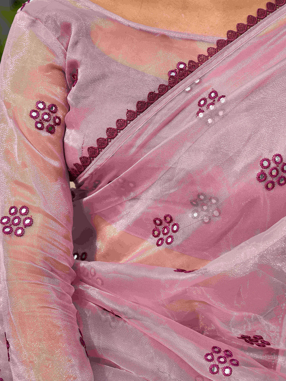Tikhi Imli Ethnic Motifs Mirror Work Organza Grab2Buy 