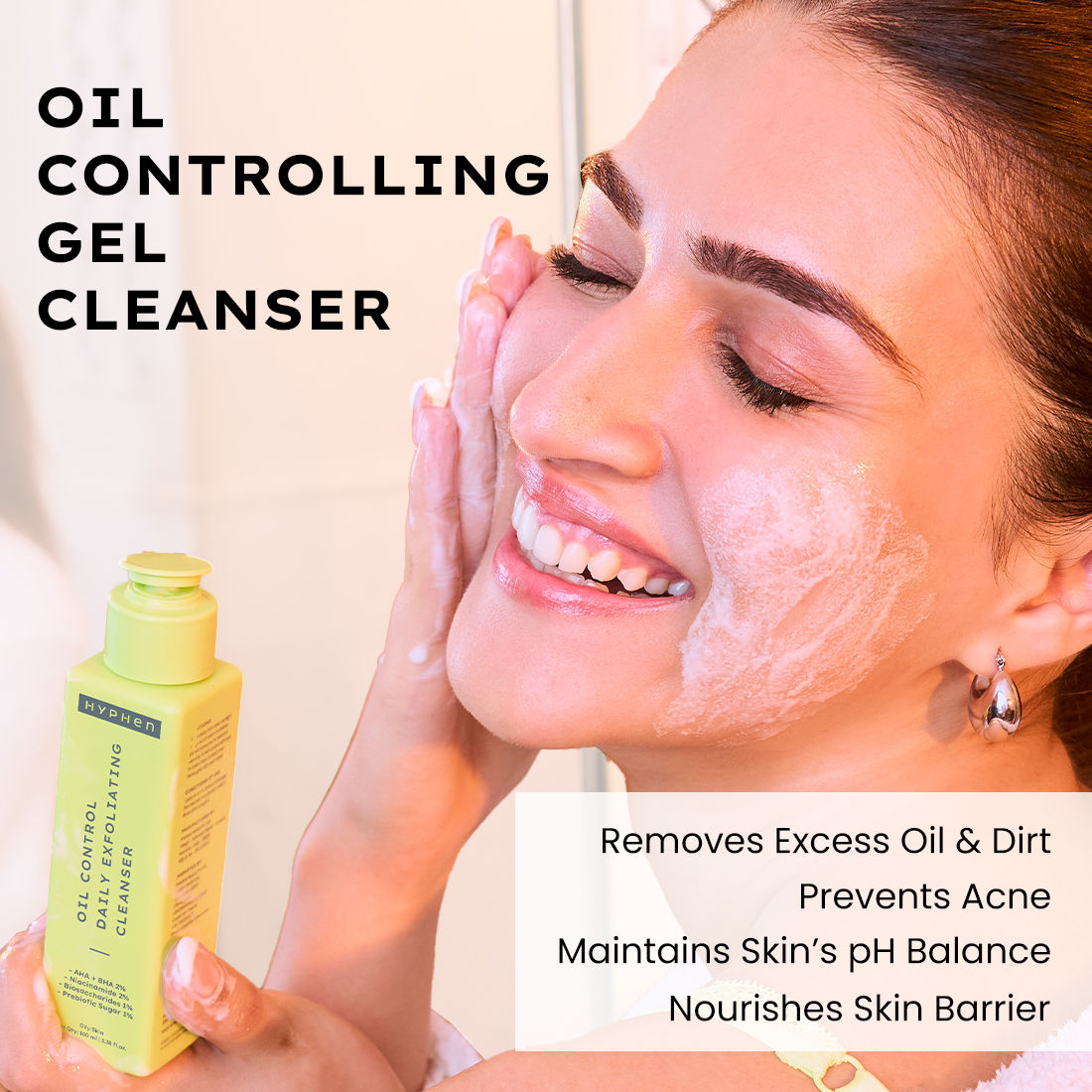 Hyphen By Kriti Sanon Oil Control Daily Exfoliating Cleanser, 2% AHA + BHA Salicylic Acid Face Wash for Oily Skin & Acne - Grab2buy
