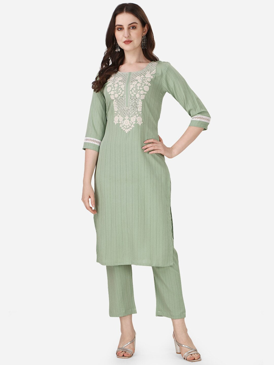 HERE&NOW Ethnic Motifs Yoke Design Kurta with Trousers