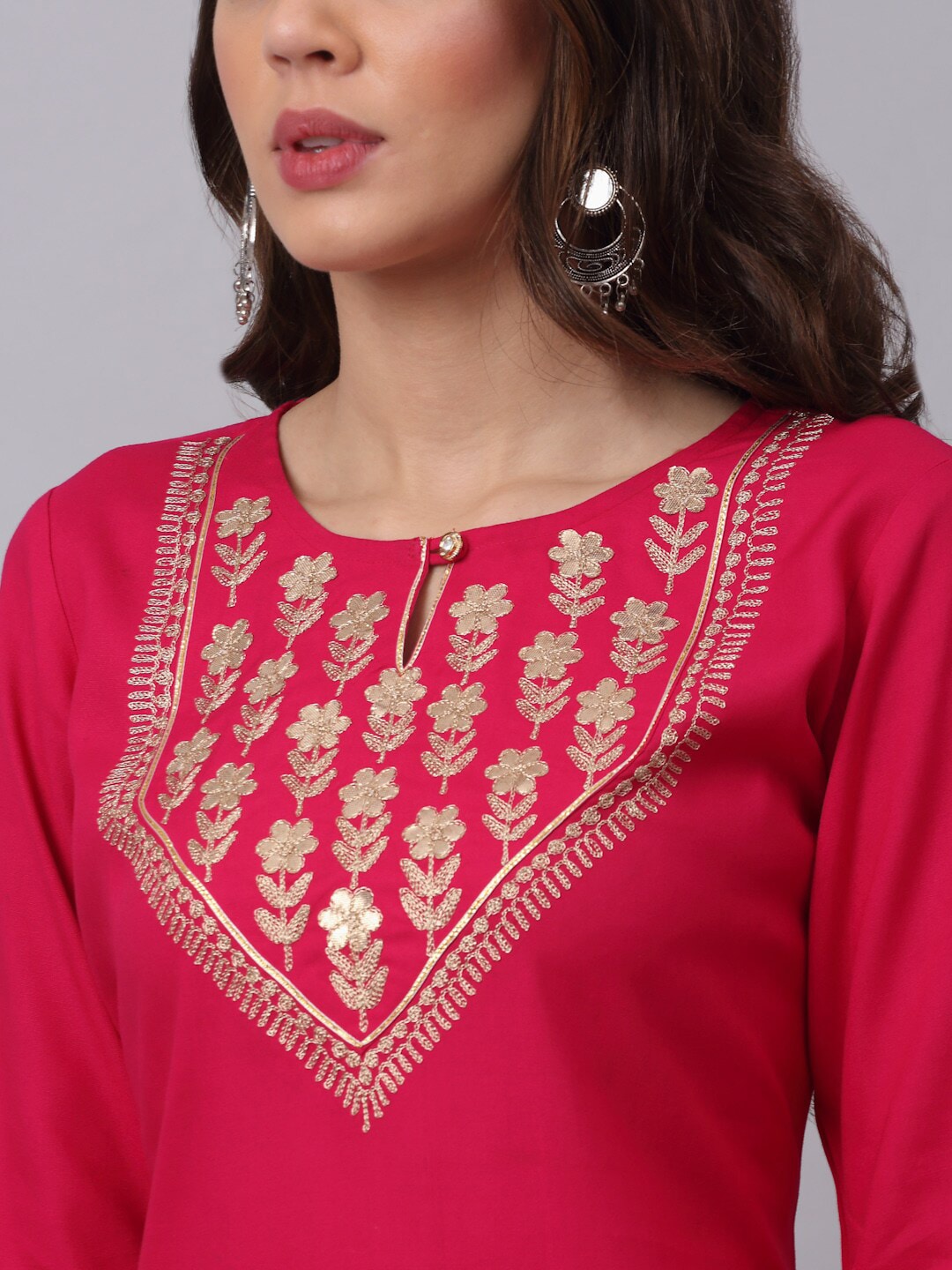 Kalini Women Pink Floral Embroidered Layered Gotta Patti Kurti with Sharara & With Dupatta 