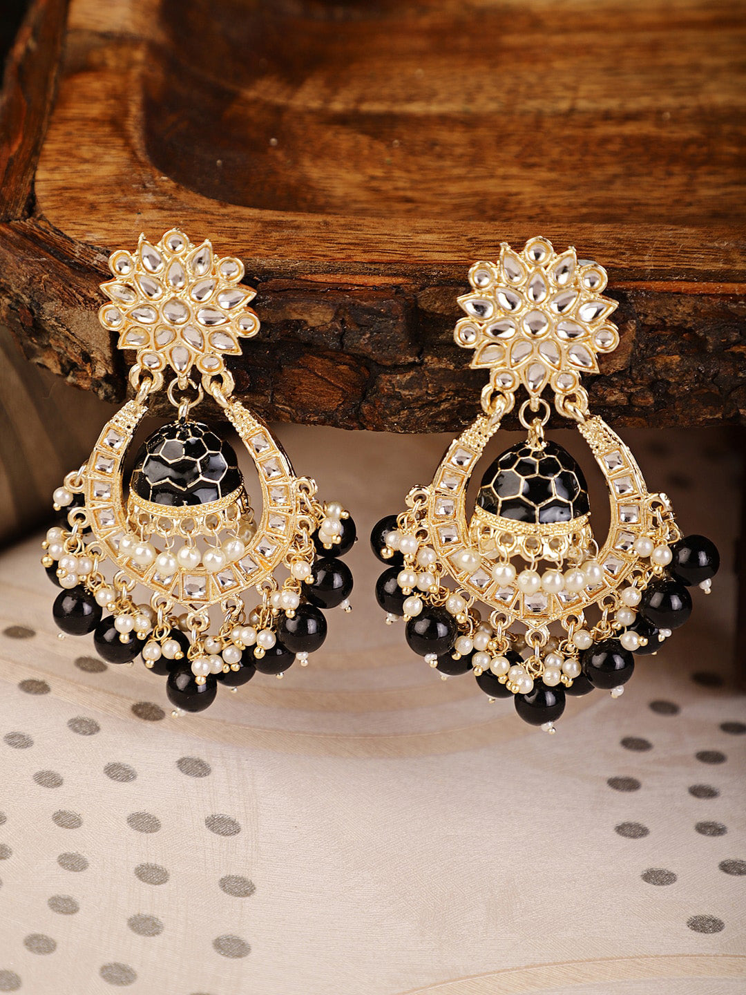 Shining Diva Black Classic Chandbalis Earrings - Grab2buy