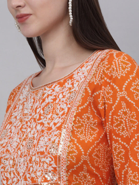 Kalini Women Orange Ethnic Motifs Printed Cotton Anarkali Kurta - Grab2buy