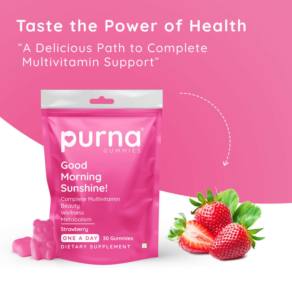 Purna Gummies Multivitamin Strawberry Gummies with Vitamins & Minerals 